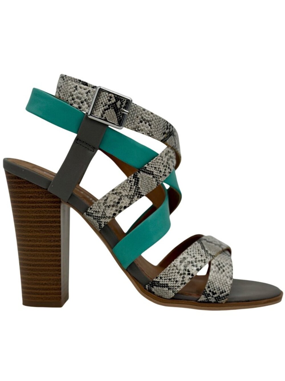 Leila Stone Seafoam Green Snake Print Strappy Heeled Sandals 9.5 | Indie Sleaze - Picture 4 of 16